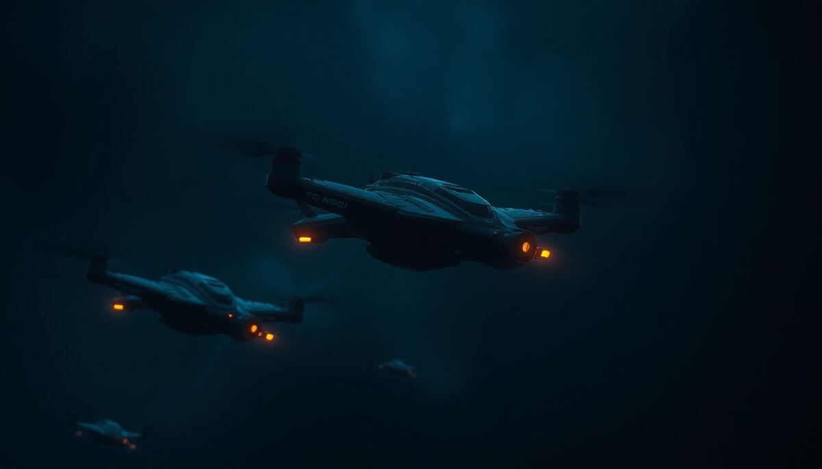 Three robotic drones in a dark nebula representing the three main cheating threats in OGame