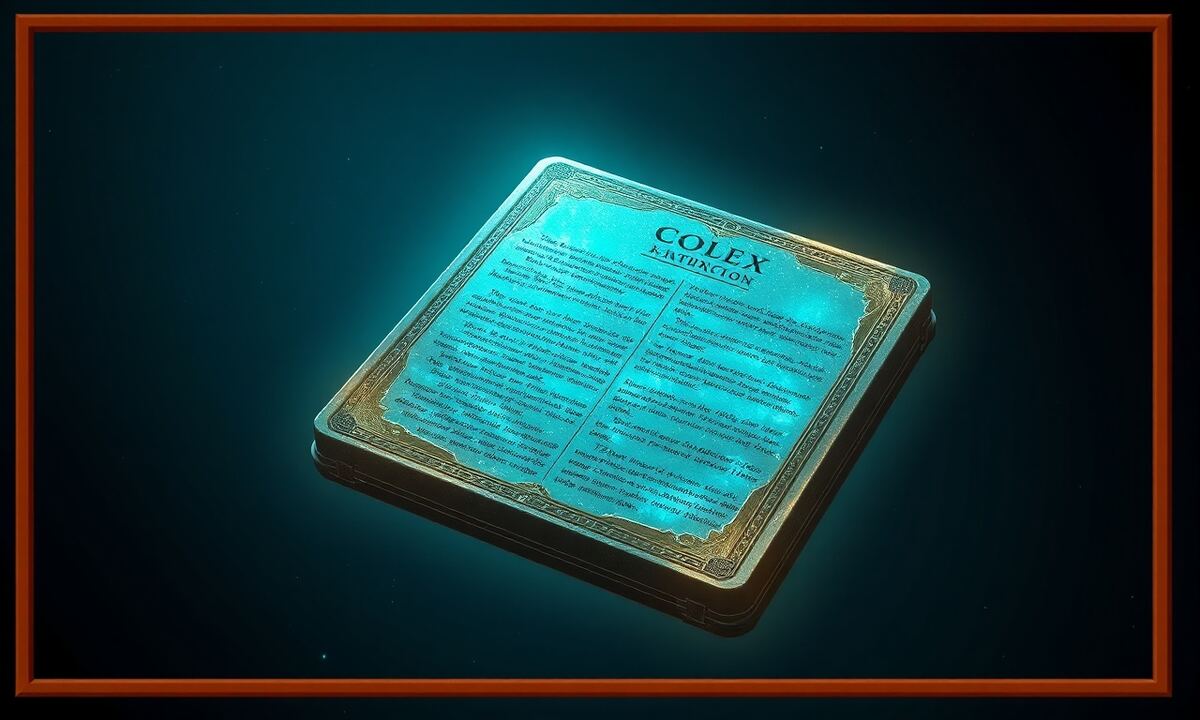 A glowing sci-fi codex in space representing OGames fair play ruleset