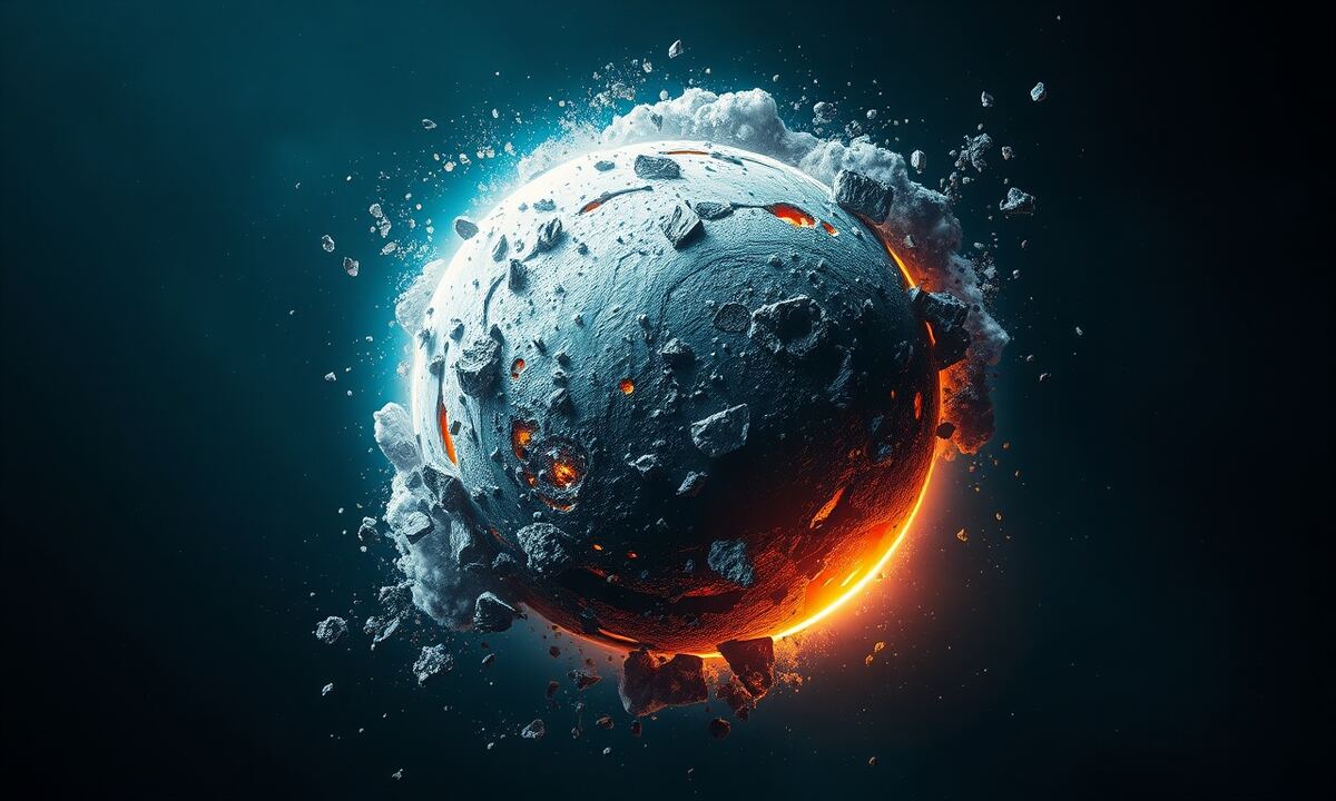 A moon forming from a debris cloud in deep space