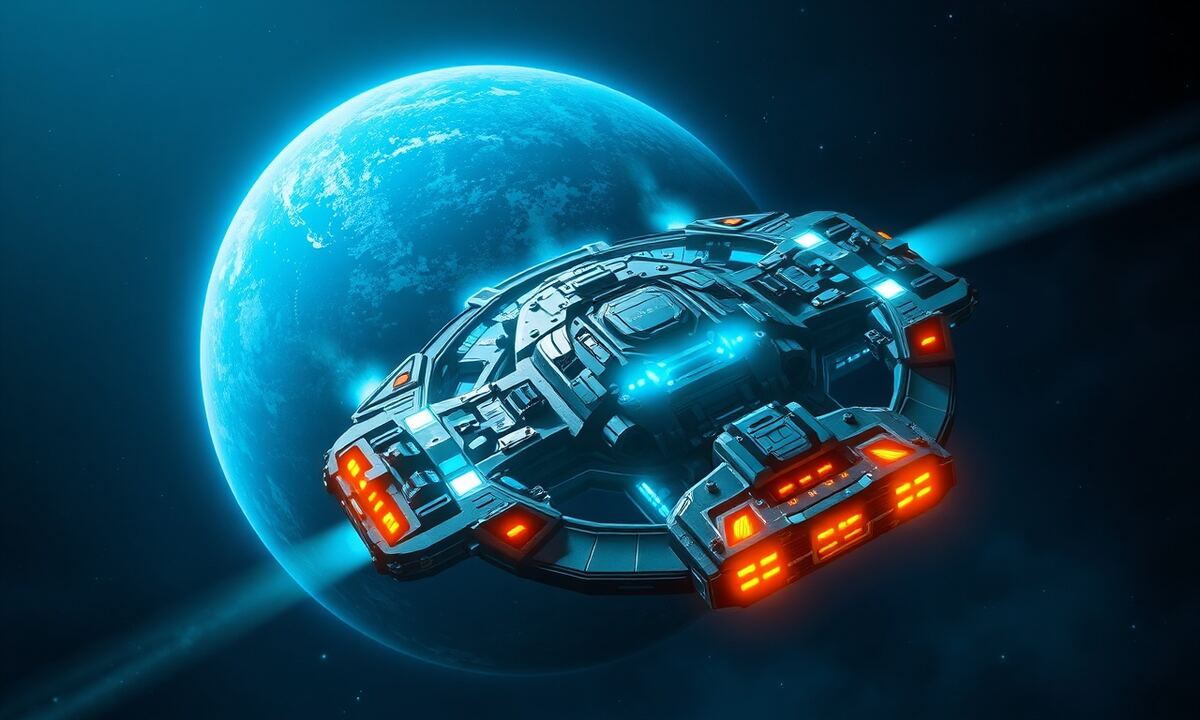 An orbital research academy station in deep space