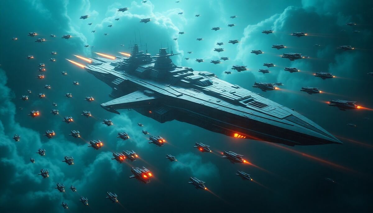 OGame Battleship escorted by Light Fighter fodder ships