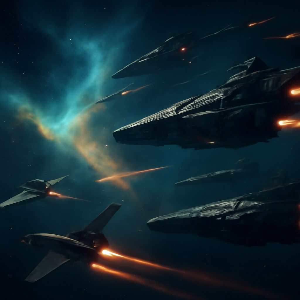 Grafik eines OGame Bombers im Angriff vor Nebelkulisse