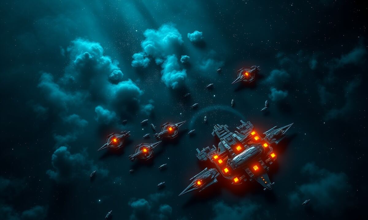 Galaxy map showing queued fleet icons waiting at a starbase