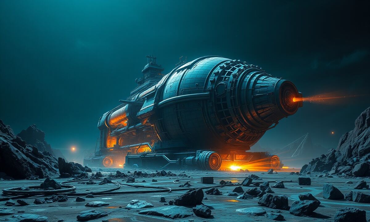 Futuristischer Weltraumkampf mit mehreren Raumschiffen und Explosion nahe eines Mondes