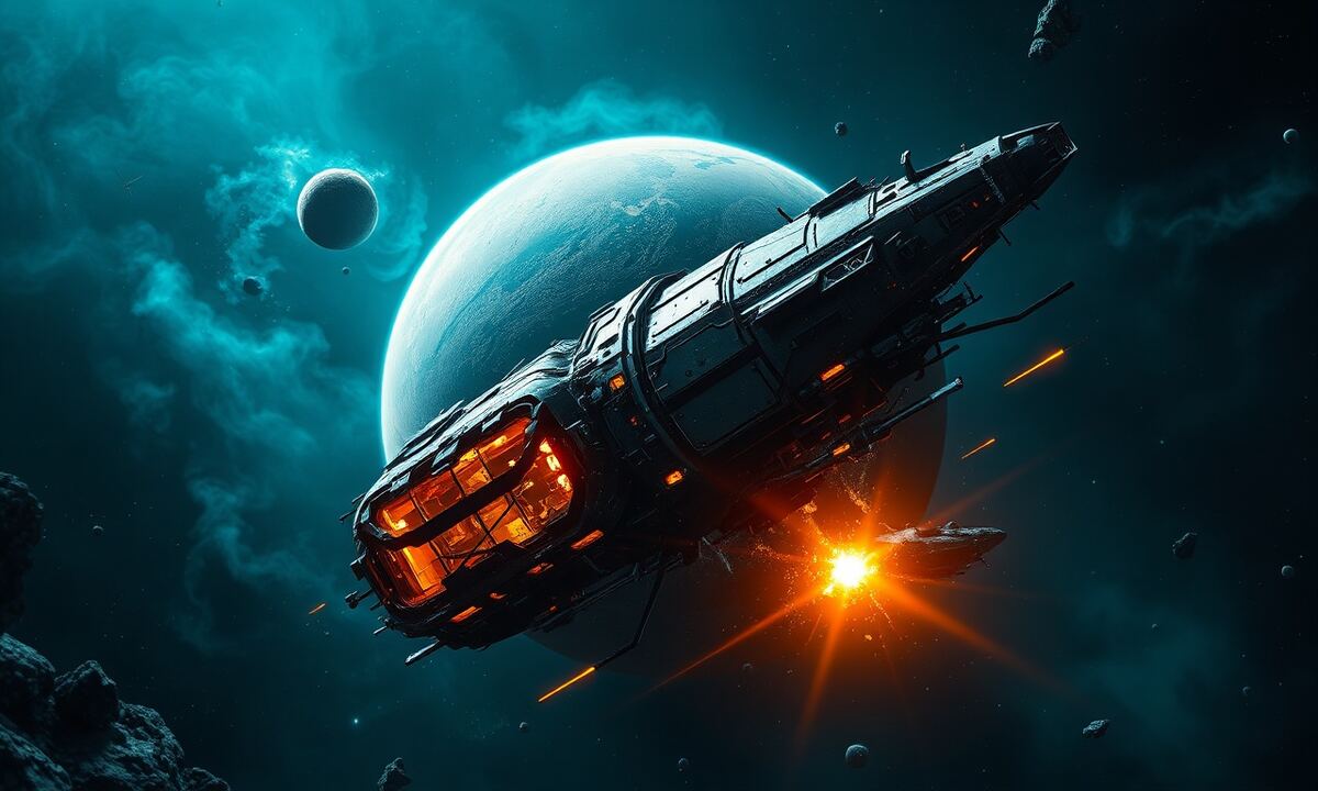Fleet wreckage forming a debris field in orbit around an OGame planet