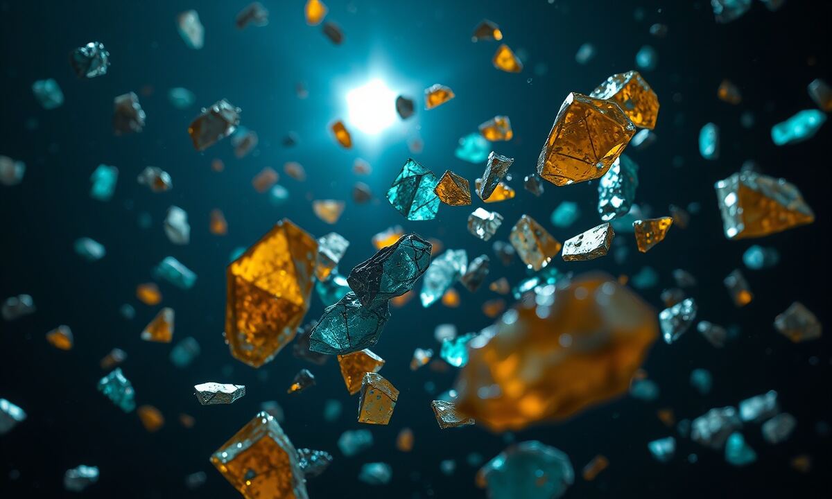 Metal and crystal debris shards floating in space in OGame