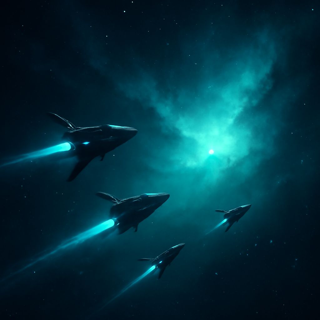 Spionagesonden fliegen in einem Weltraumnebel