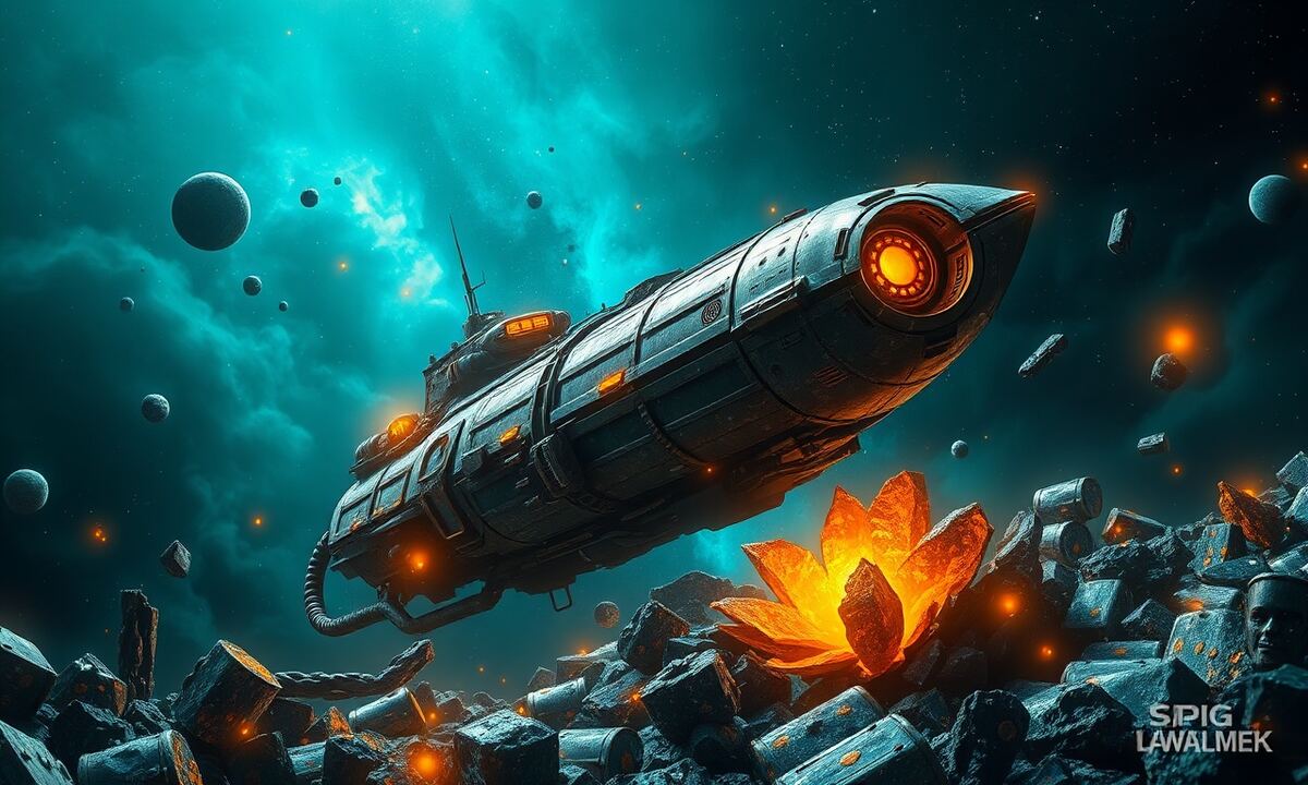 Space resource discovery floating in a teal nebula for OGame expedition finds