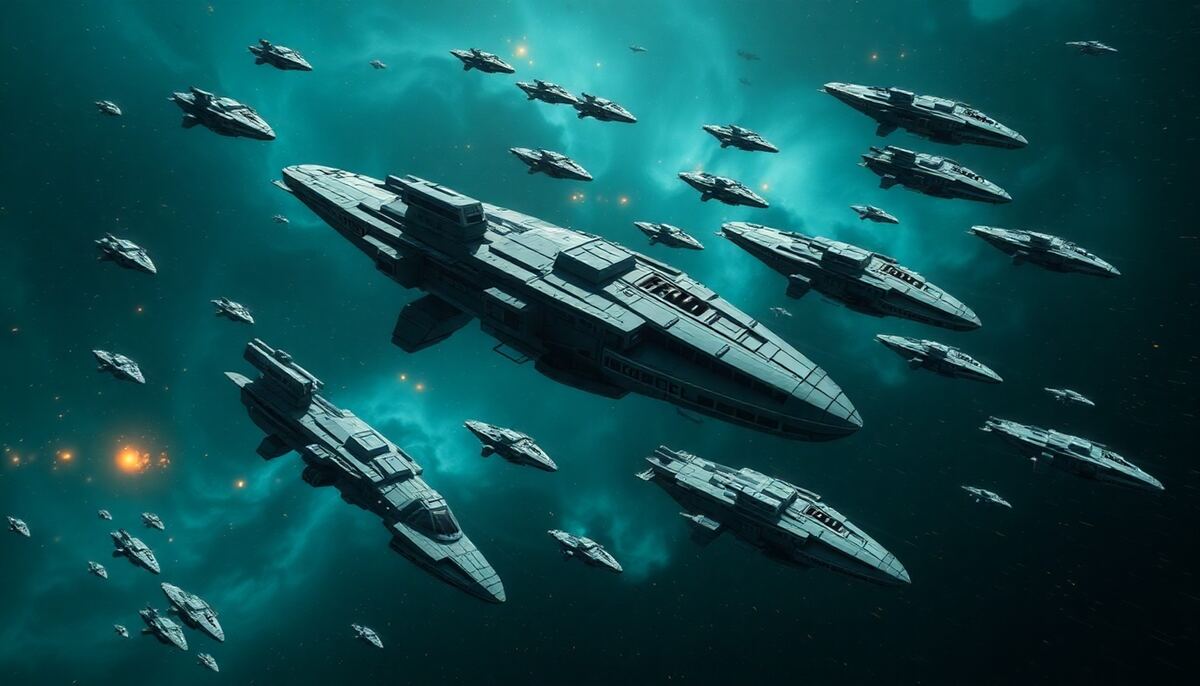 Diverse OGame expedition fleet formation showing multiple ship types