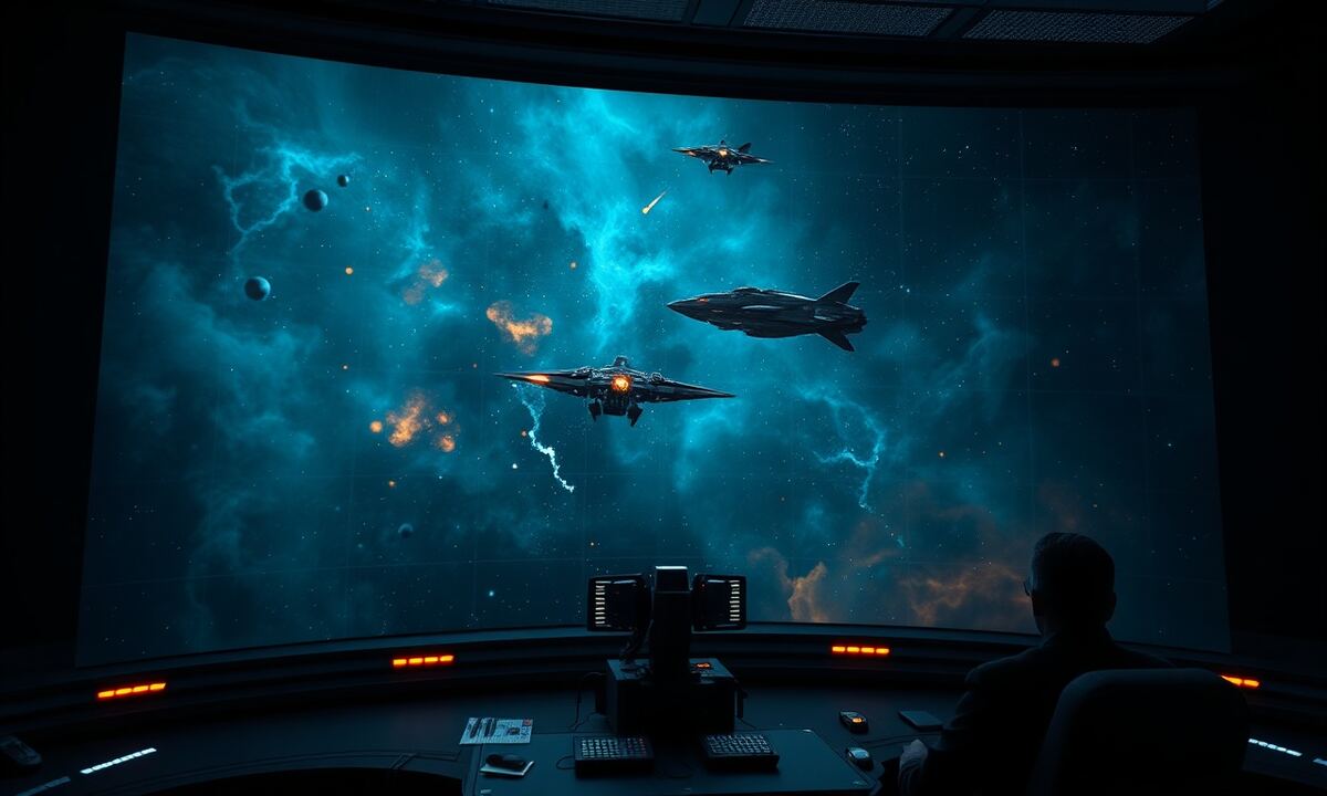 Weltraumschlacht beim Raiden eines Bergbauplaneten mit Explosionen