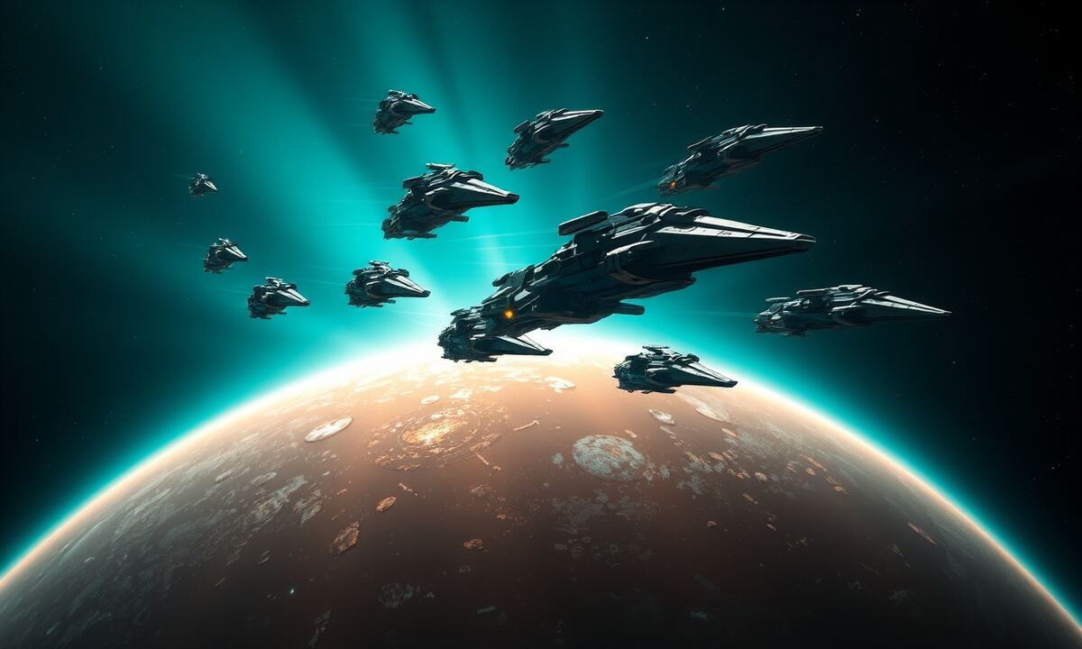 OGame fleet dropping out of warp at the precise return moment above a glowing planet