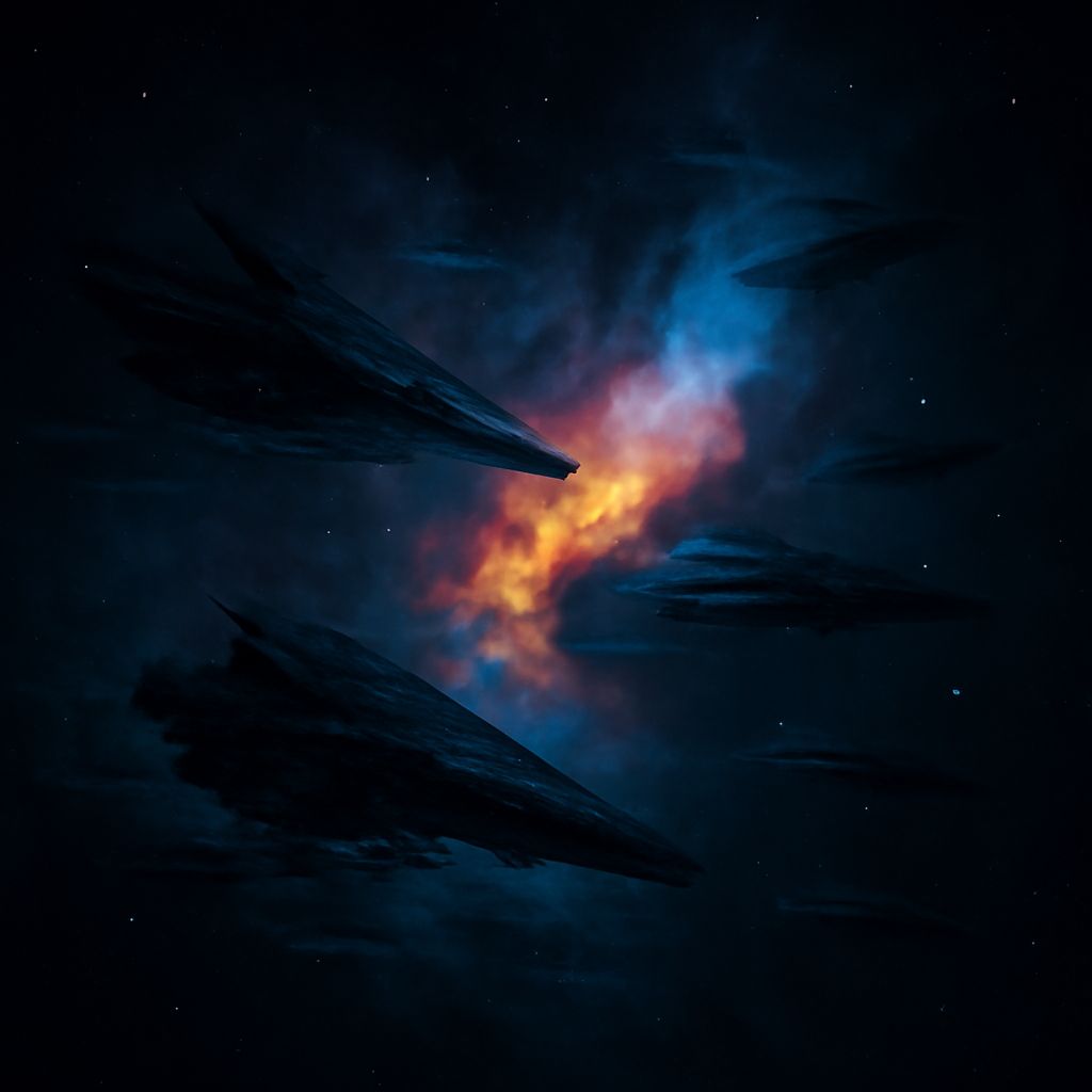 Versteckte Weltraumflotte hinter kosmischer Nebelwand