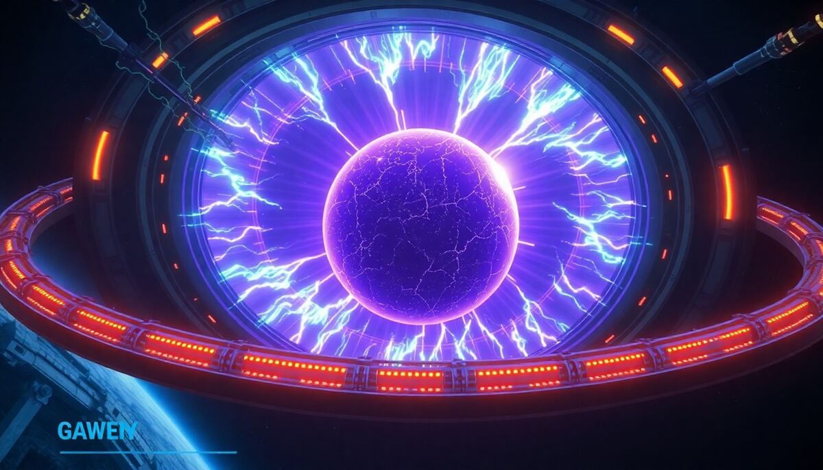A glowing graviton energy sphere contained within a massive orbital research ring in deep space