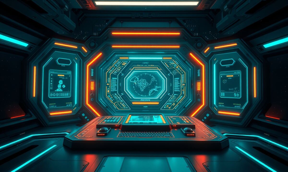 Mobilgerät mit futuristischer Strategie- und Schlachtplanung im Weltraum