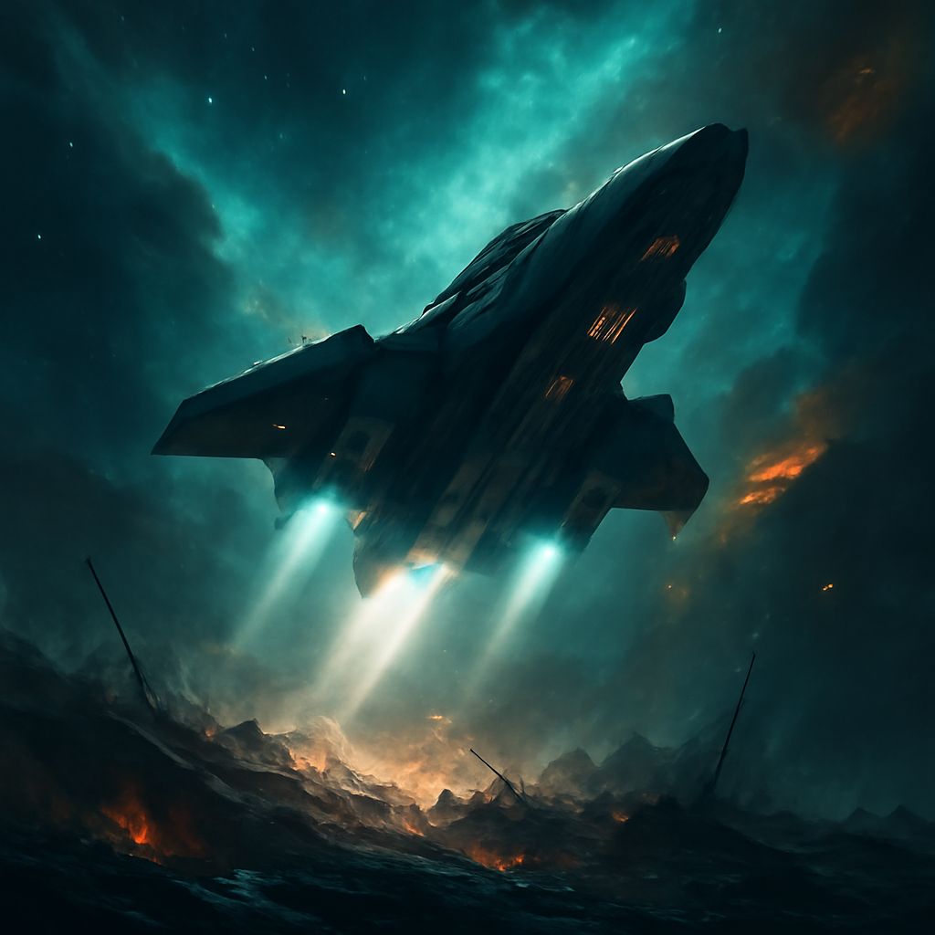 epische Weltraumszene mit Sternenschiff, das aus Trümmern aufsteigt, symbolisch für Neustart in OGame
