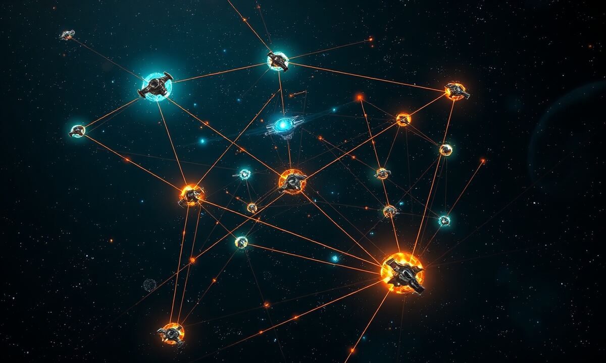 OGame raid route map showing fleet patrol paths across multiple galaxy systems