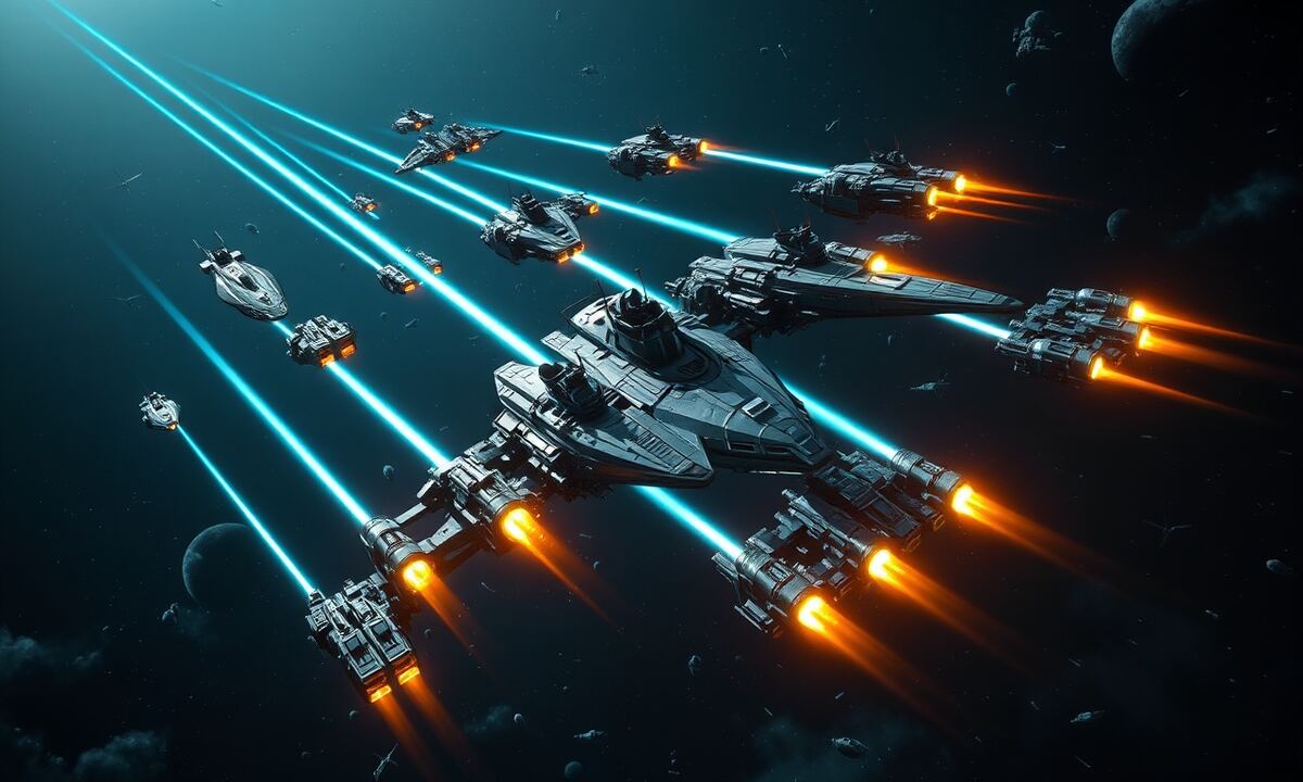 OGame military fleet assembling in orbit with combat tech active