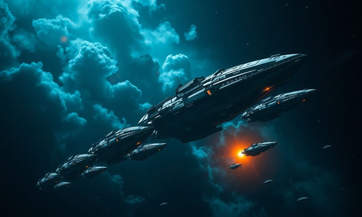 Progression of increasingly large OGame shipyards in deep space