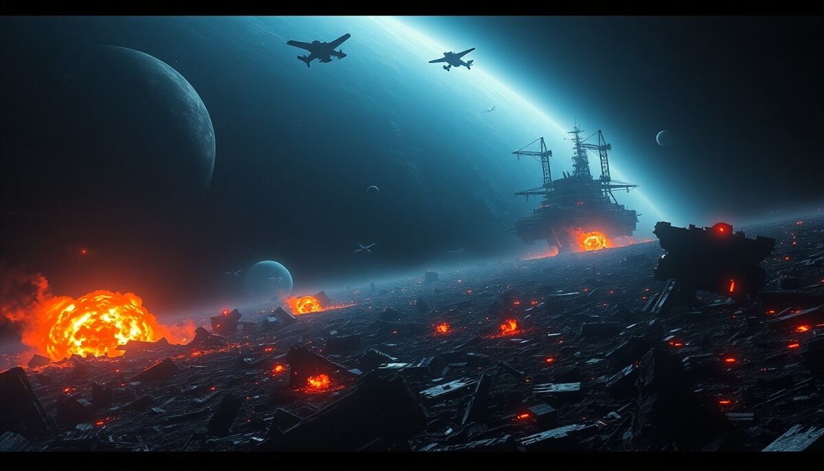 OGame fleet wreck debris field with shipyard beginning reconstruction in background