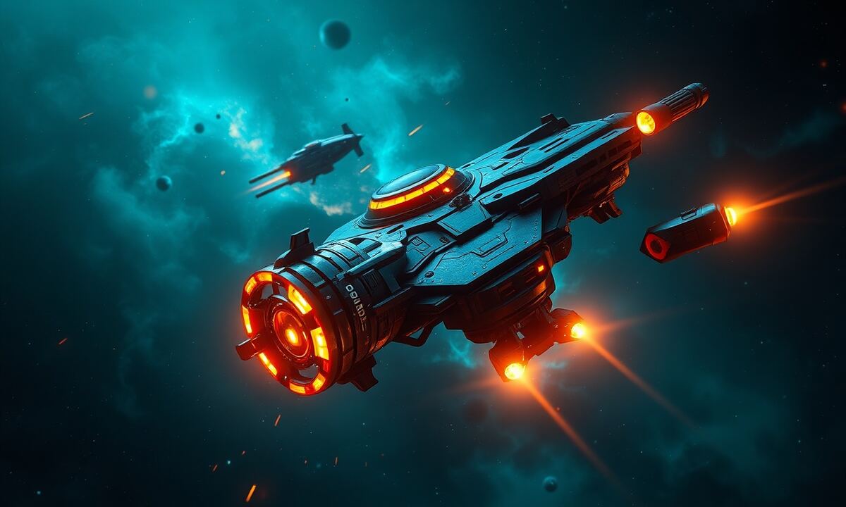 OGame weapon railgun energy shield dome and armour plating floating in space representing the three military research branches