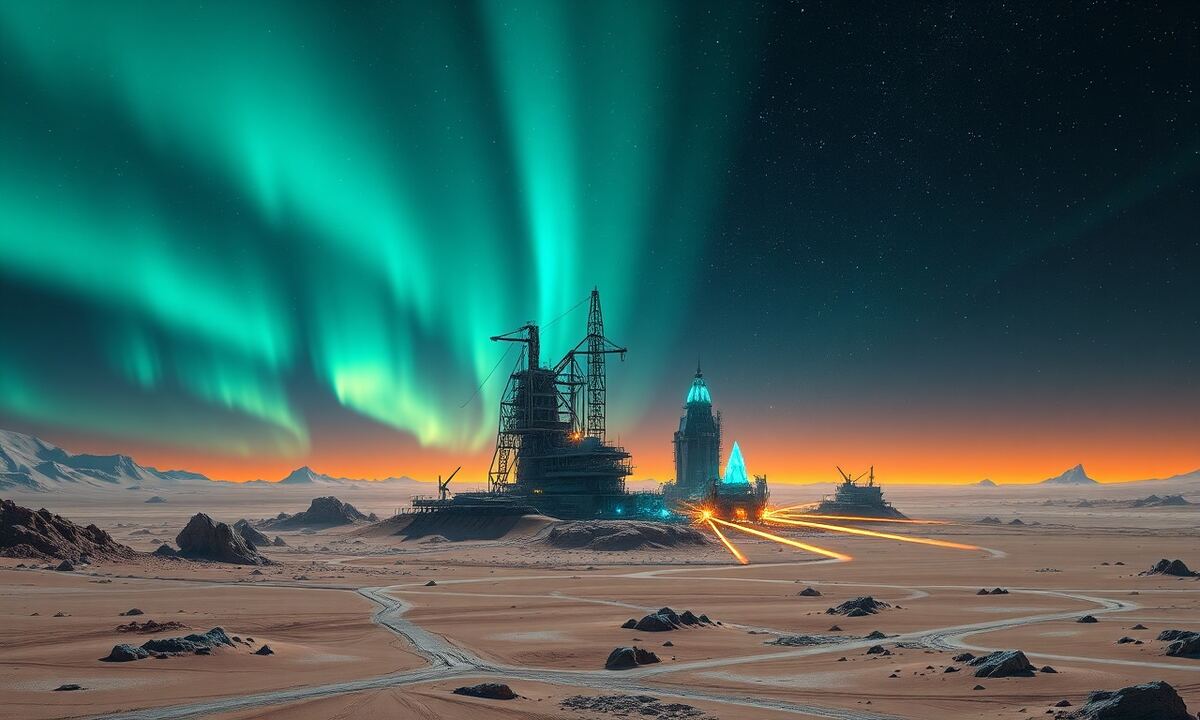 Fresh space colony establishing first buildings on an untouched planet
