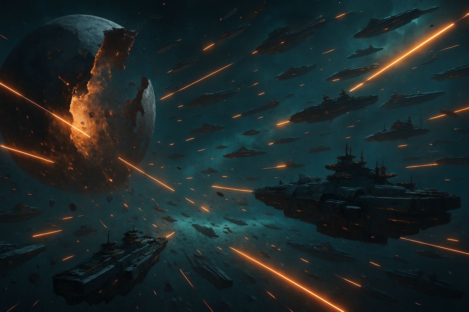 Allied space fleets engaging in a massive coordinated battle